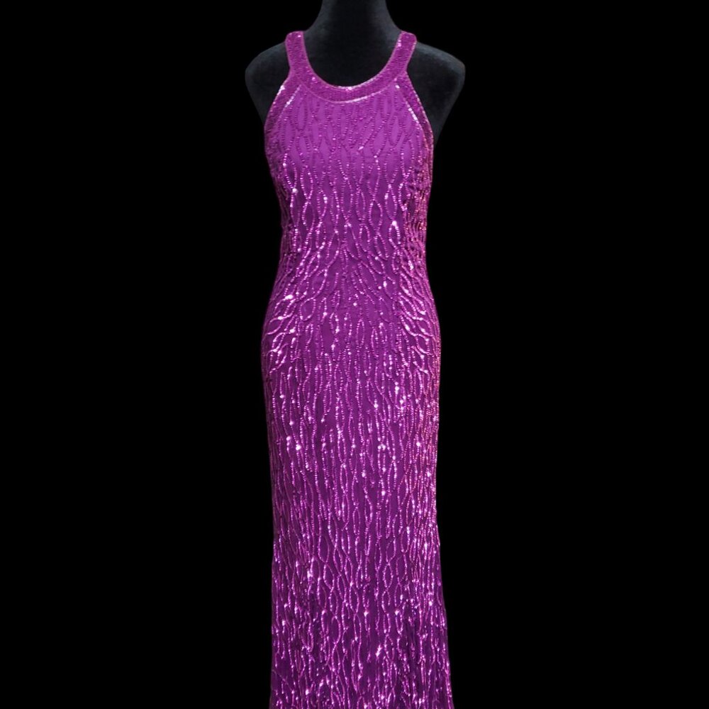 Brilliant Purple Floor Length Evening Gown 100% Silk Made in India with Sequins